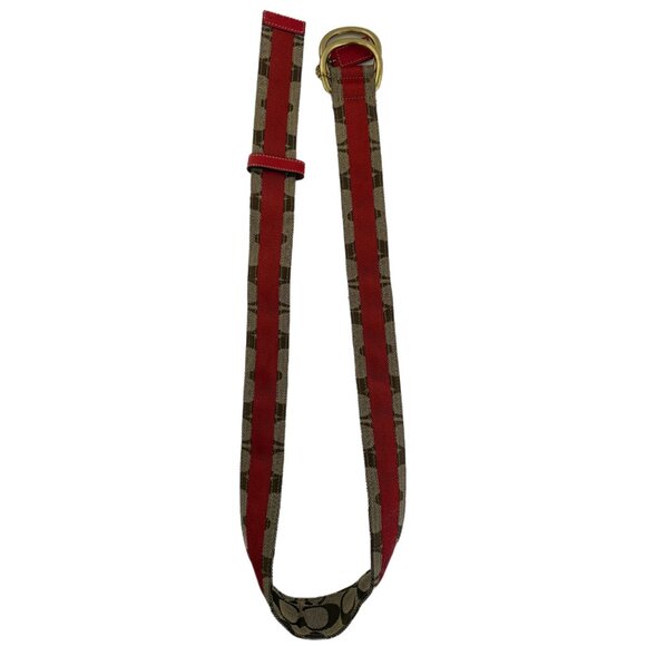 Coach Brown Jacquard Signature C Double Slip Buckles Belt Vintage - Picture 1 of 7